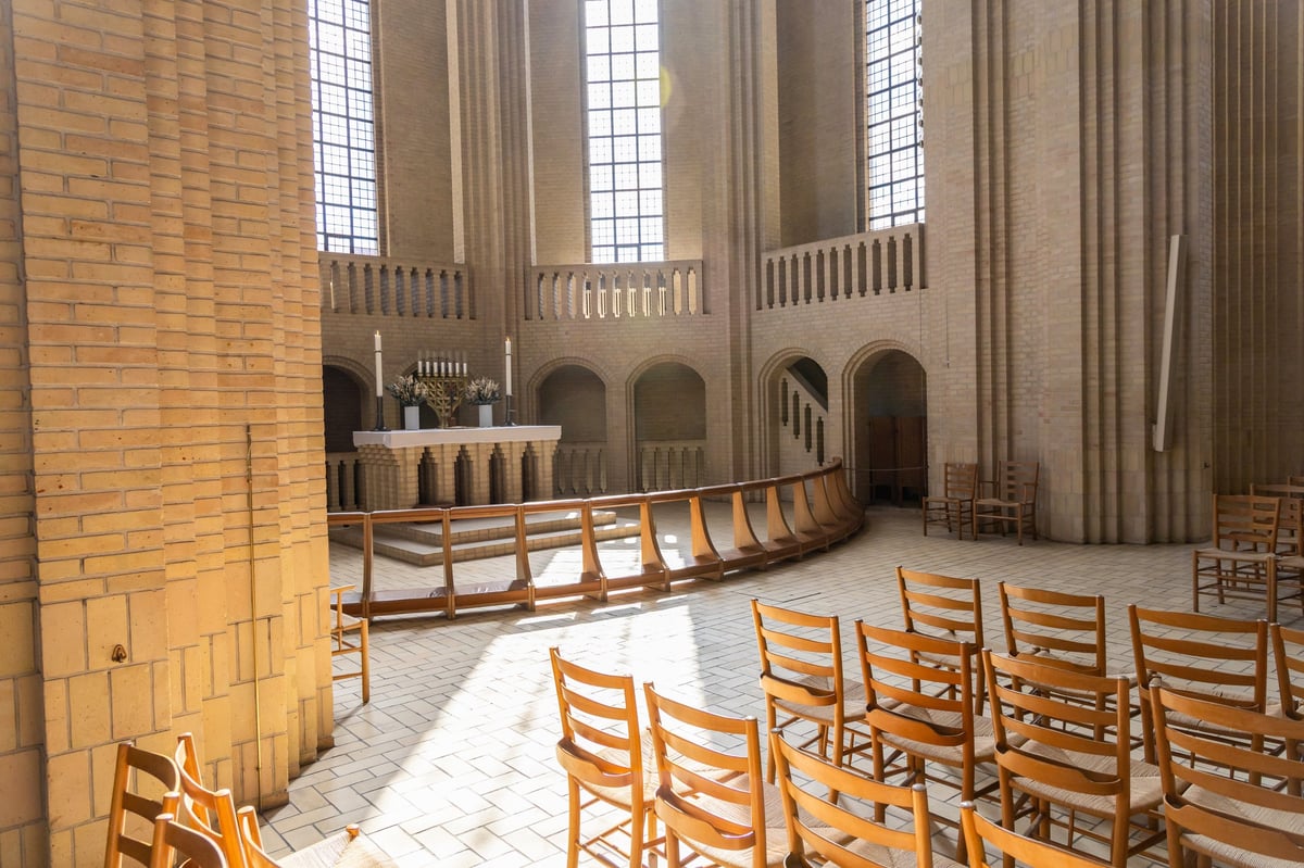 Modern church interior with minimalist architecture and natural light